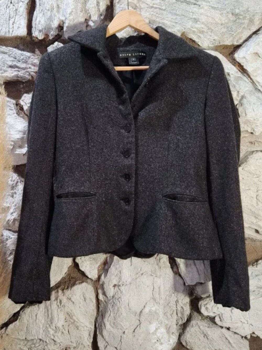 Ralph Lauren Cashmere Wool Blazer Coat Glitter Women's 8 Black Label Long Sleeve